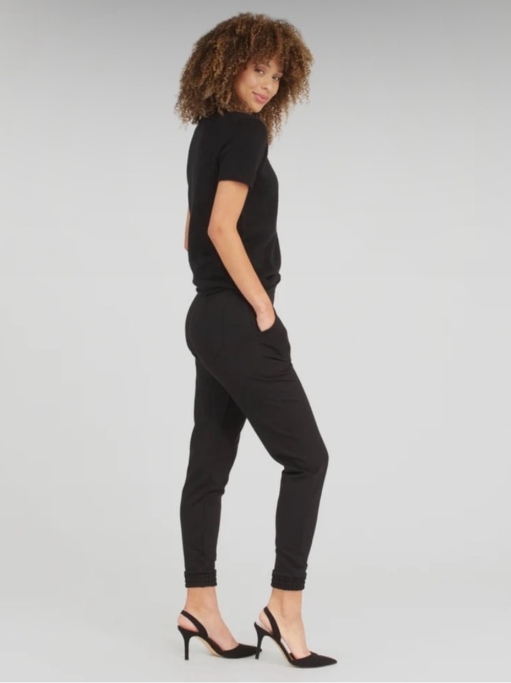 (M) Spanx Perfect Pant Joggers Black Medium Ponte Business Casual Pull-on - Picture 7 of 15